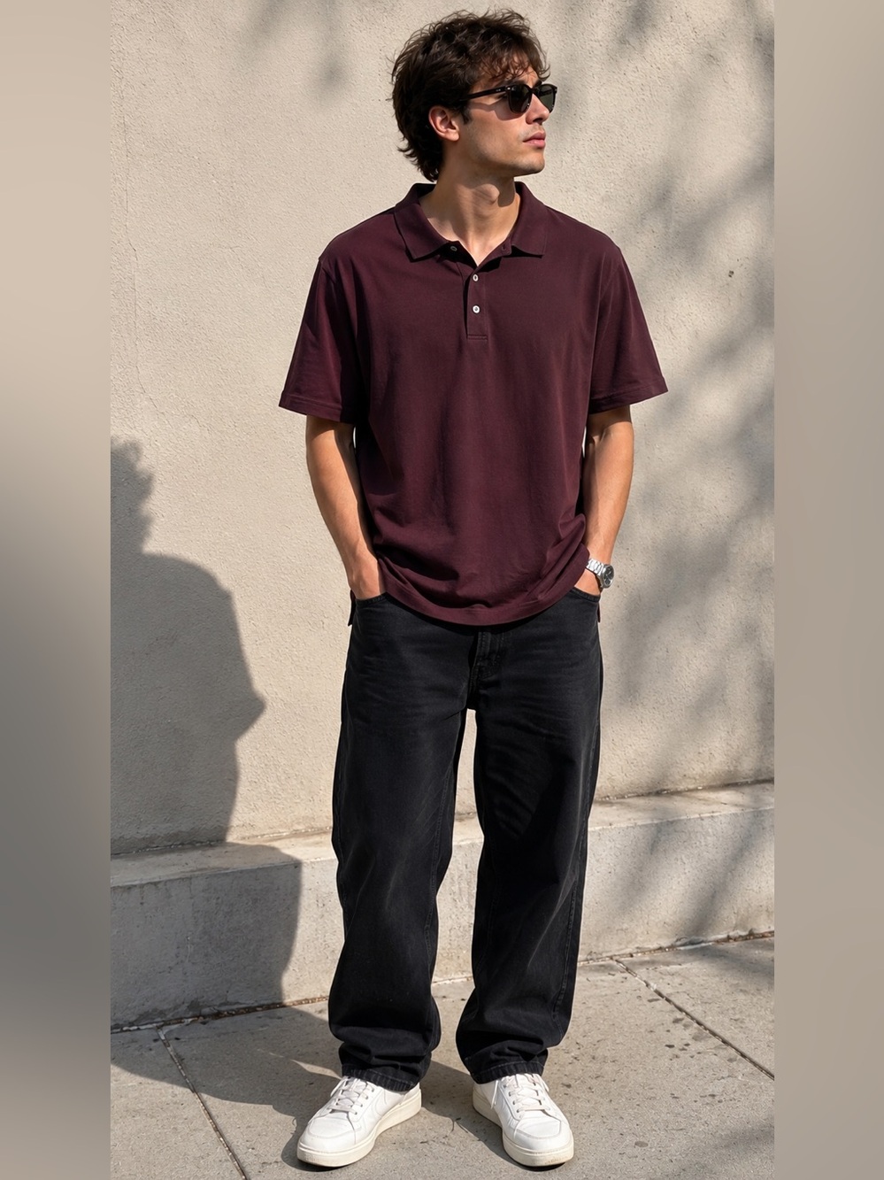 Theory Men’s Urban Piqué Polo Shirt Burgundy XL Pima Cotton Blend Casual Luxury